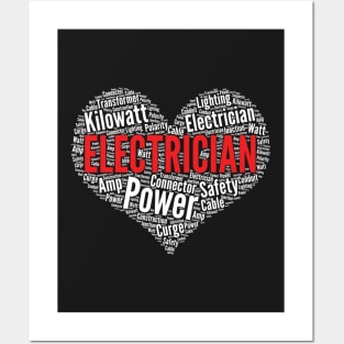 Electrician Heart Shape Word Cloud Funny Nerd Engineer graphic Posters and Art